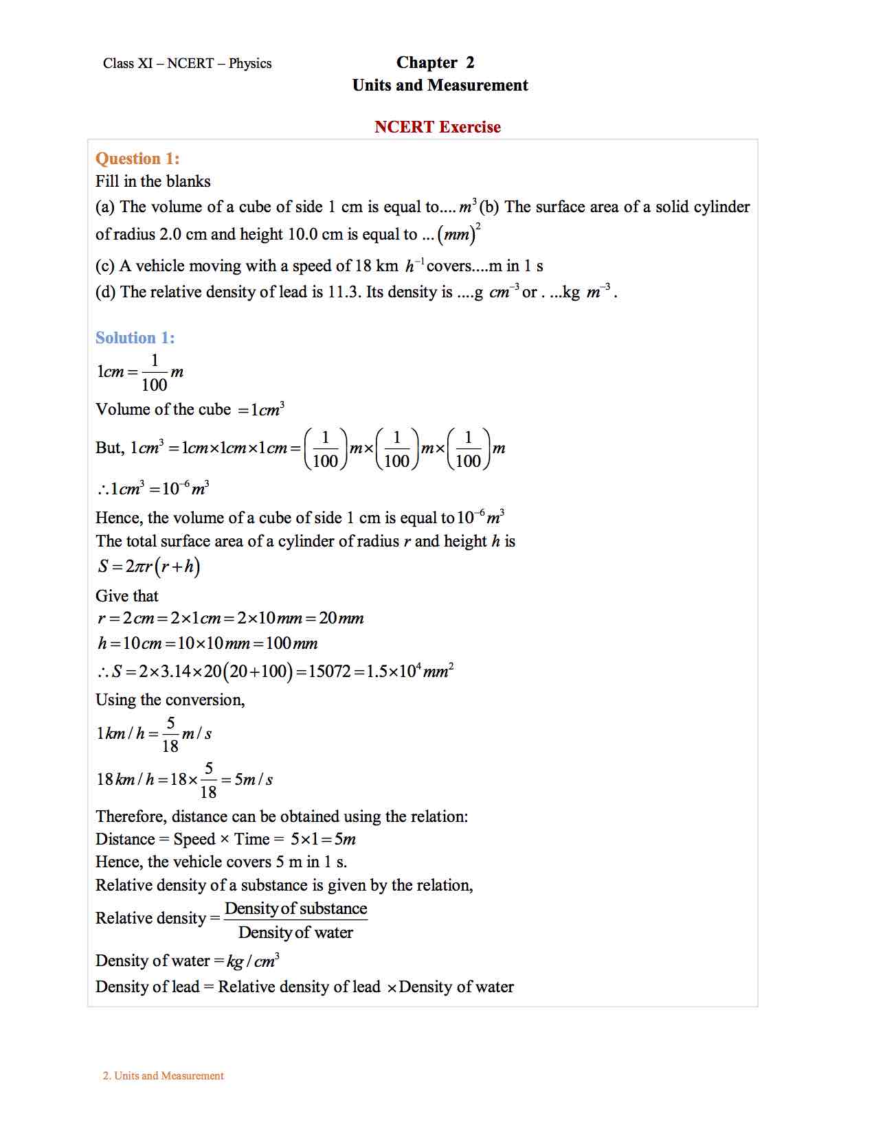 physics class 11 chapter 2 assignment 2.2