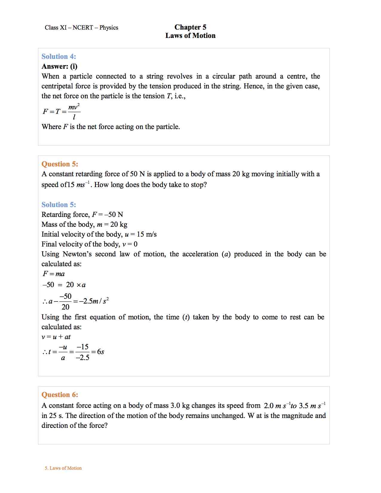 physics chapter 5 homework