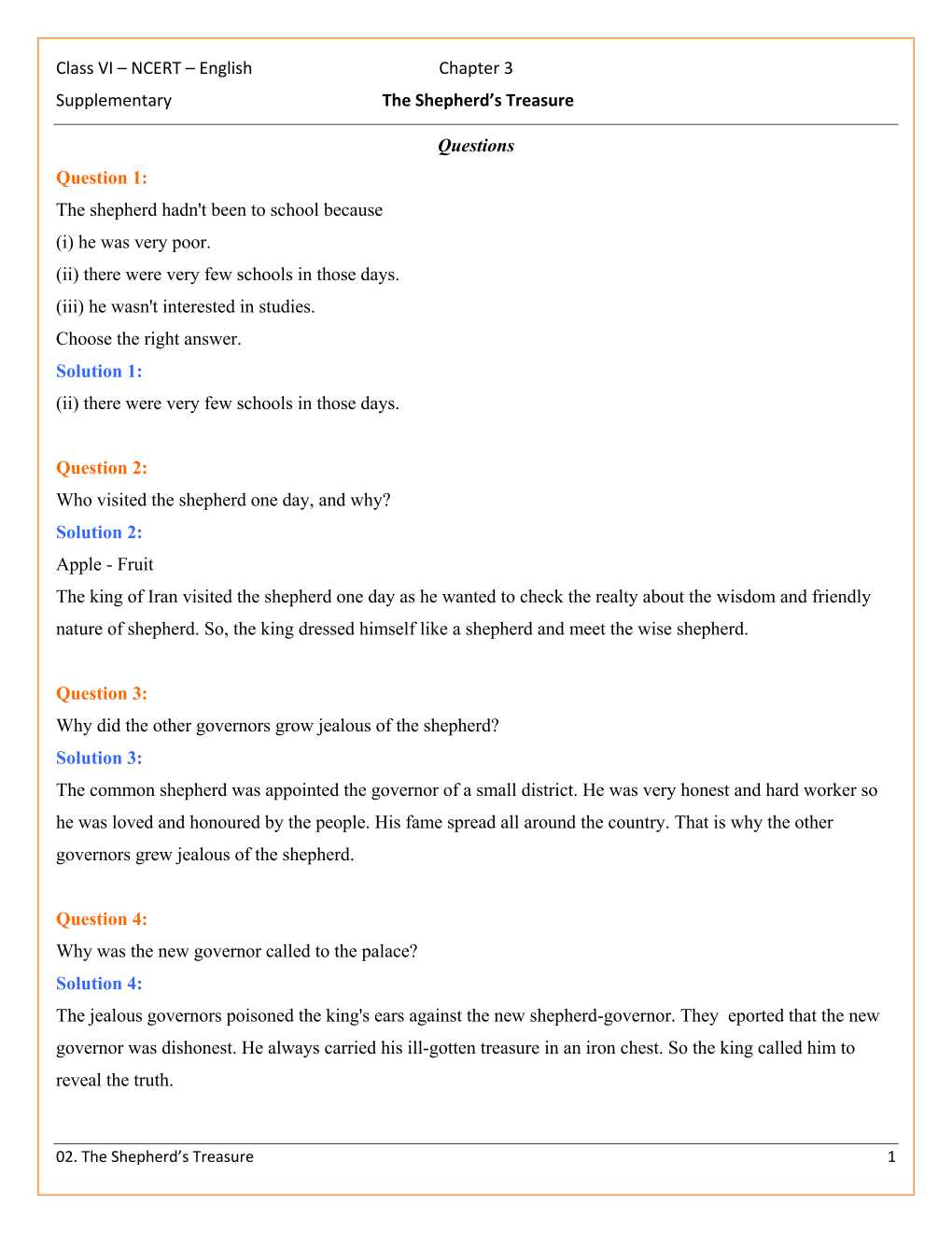 NCERT Solutions For Class 6 English A Pact With The Sun Chapter 3