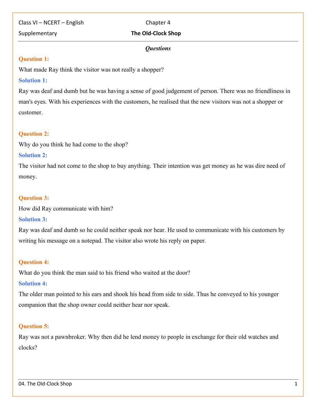 NCERT Solutions For Class 6 English A Pact With The Sun Chapter 4