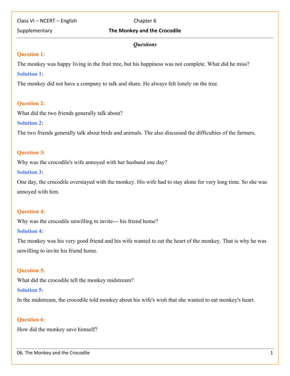 NCERT Solutions For Class 6 English A Pact With The Sun Chapter 6