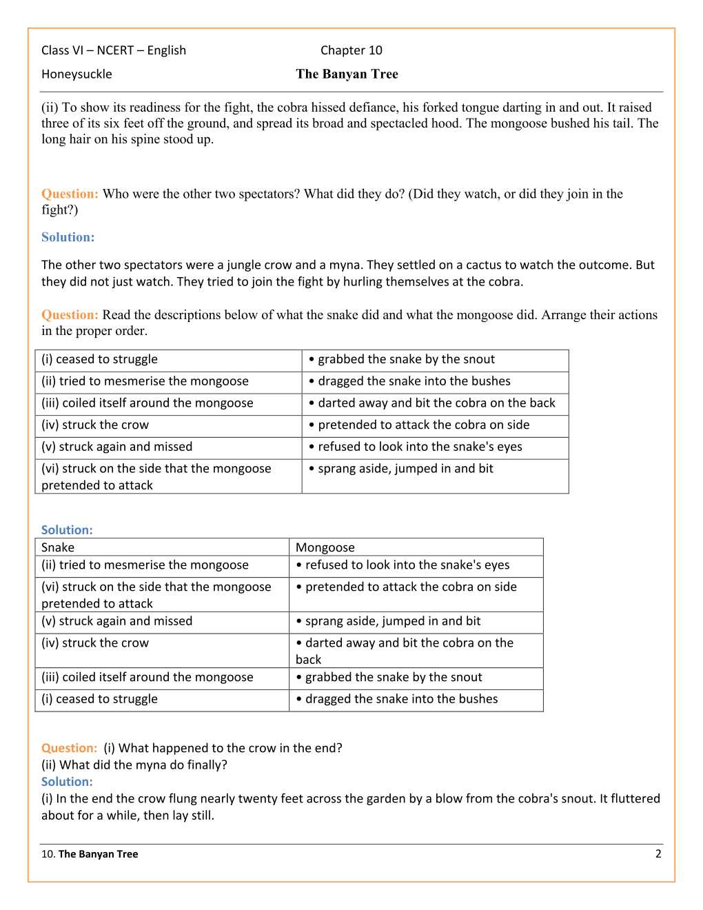 NCERT Solutions For Class 6 English Honeysuckle Chapter 10