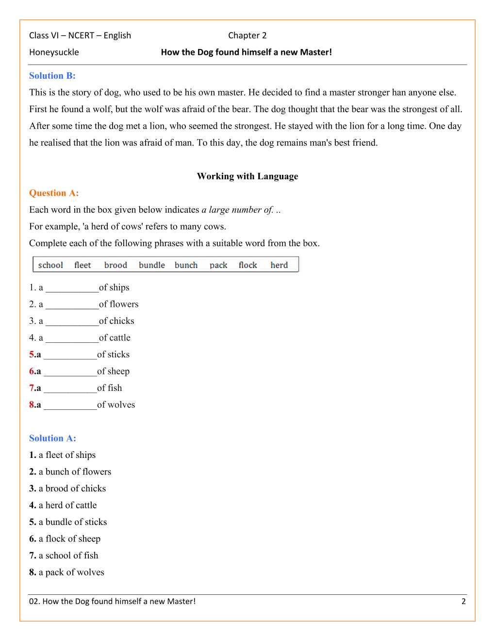 NCERT Solutions For Class 6 English Honeysuckle Chapter 2