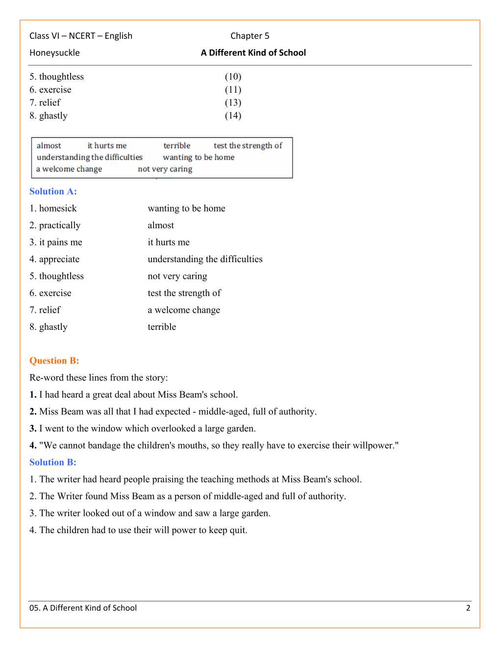 NCERT Solutions For Class 6 English Honeysuckle Chapter 5