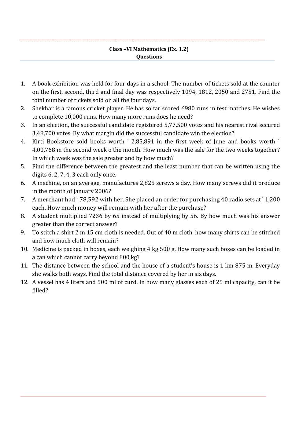 NCERT Solutions For Class 6 Maths Chapter 1