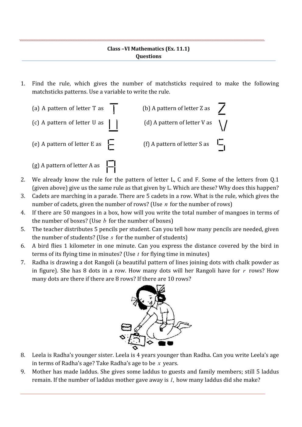 NCERT Solutions For Class 6 Maths Chapter 11