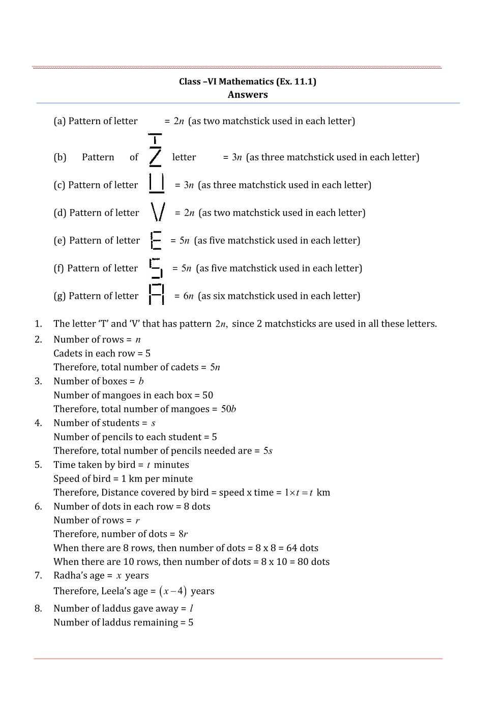 NCERT Solutions For Class 6 Maths Chapter 11