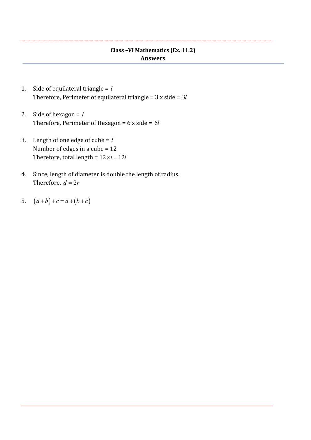 NCERT Solutions For Class 6 Maths Chapter 11