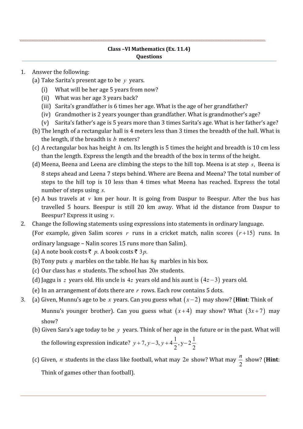 NCERT Solutions For Class 6 Maths Chapter 11