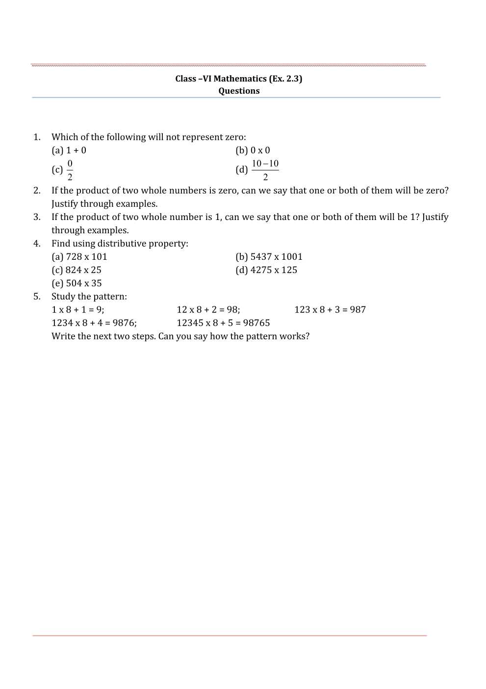 NCERT Solutions For Class 6 Maths Chapter 2