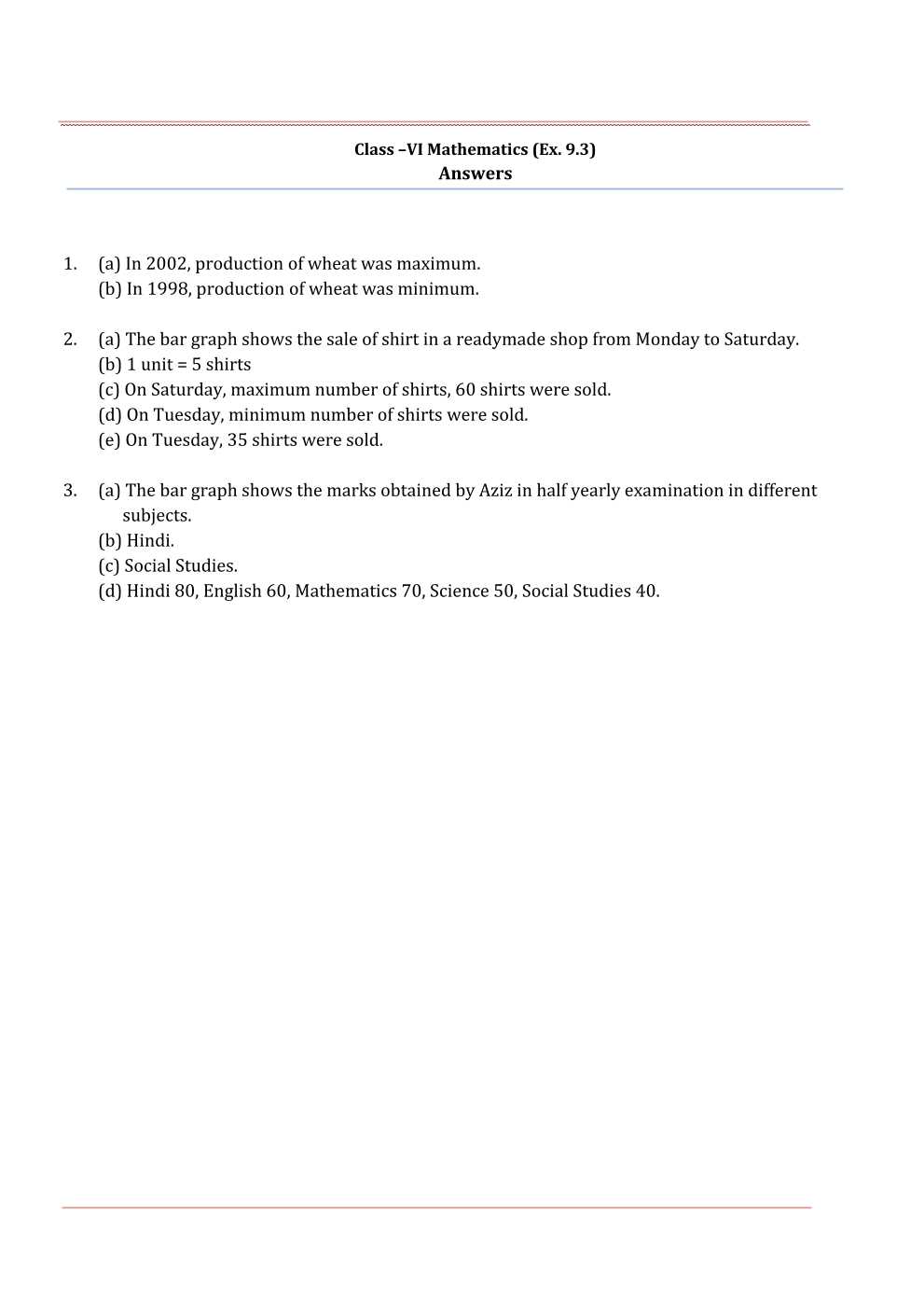 NCERT Solutions For Class 6 Maths Chapter 9