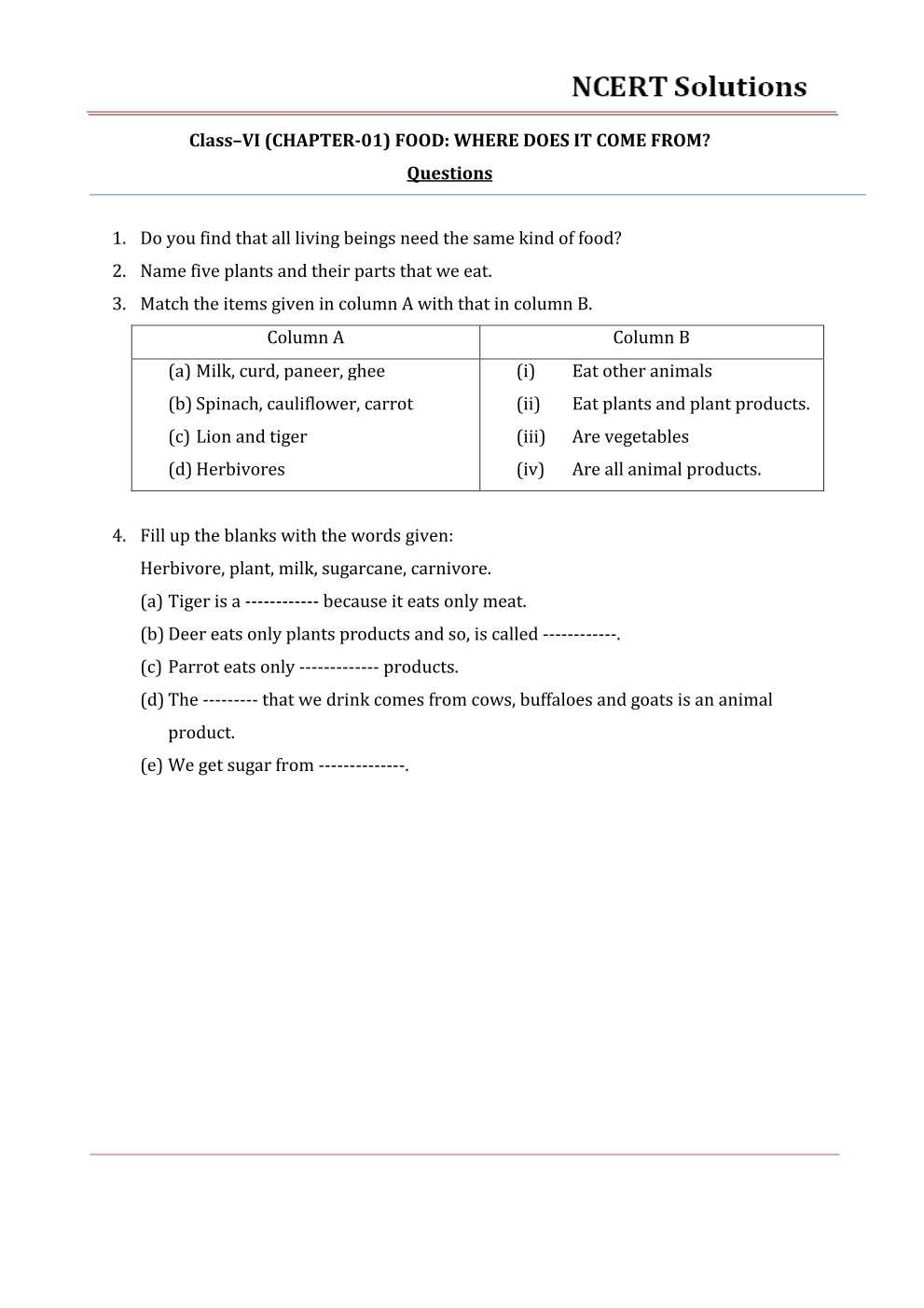 NCERT Solutions For Class 6 Science Chapter 1