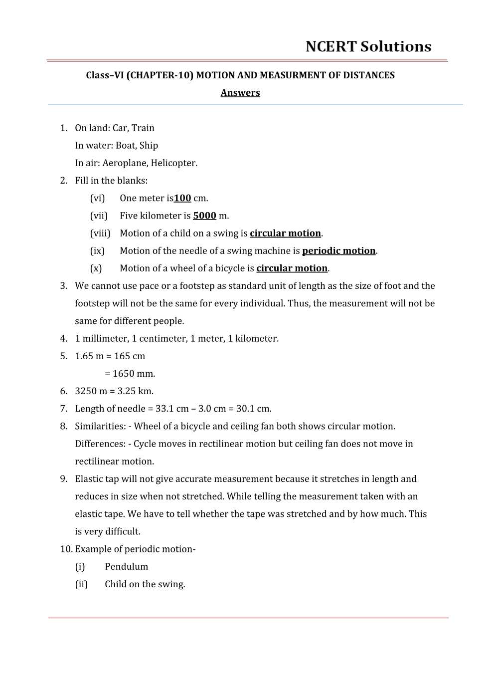 NCERT Solutions For Class 6 Science Chapter 10