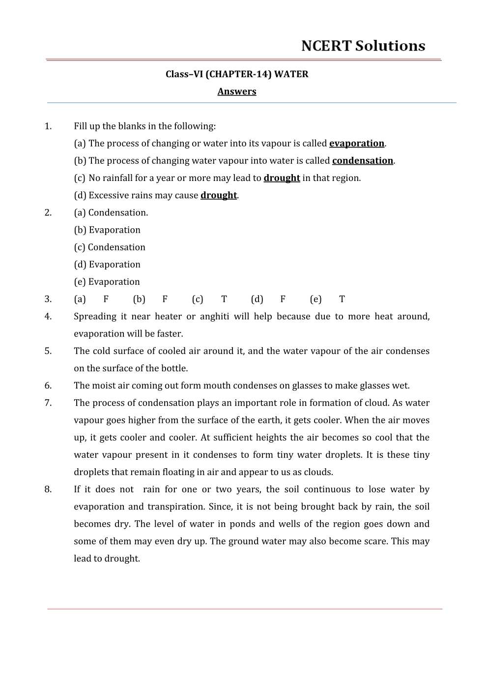 NCERT Solutions For Class 6 Science Chapter 14
