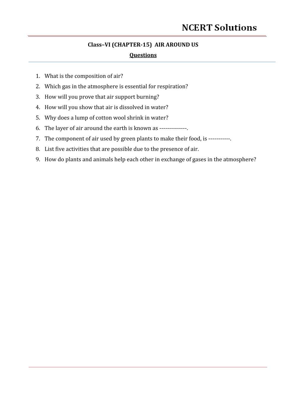 NCERT Solutions For Class 6 Science Chapter 15