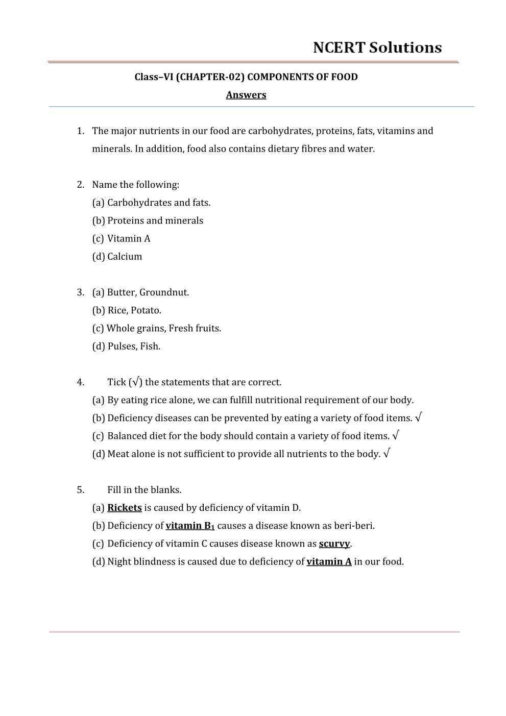 NCERT Solutions For Class 6 Science Chapter 2