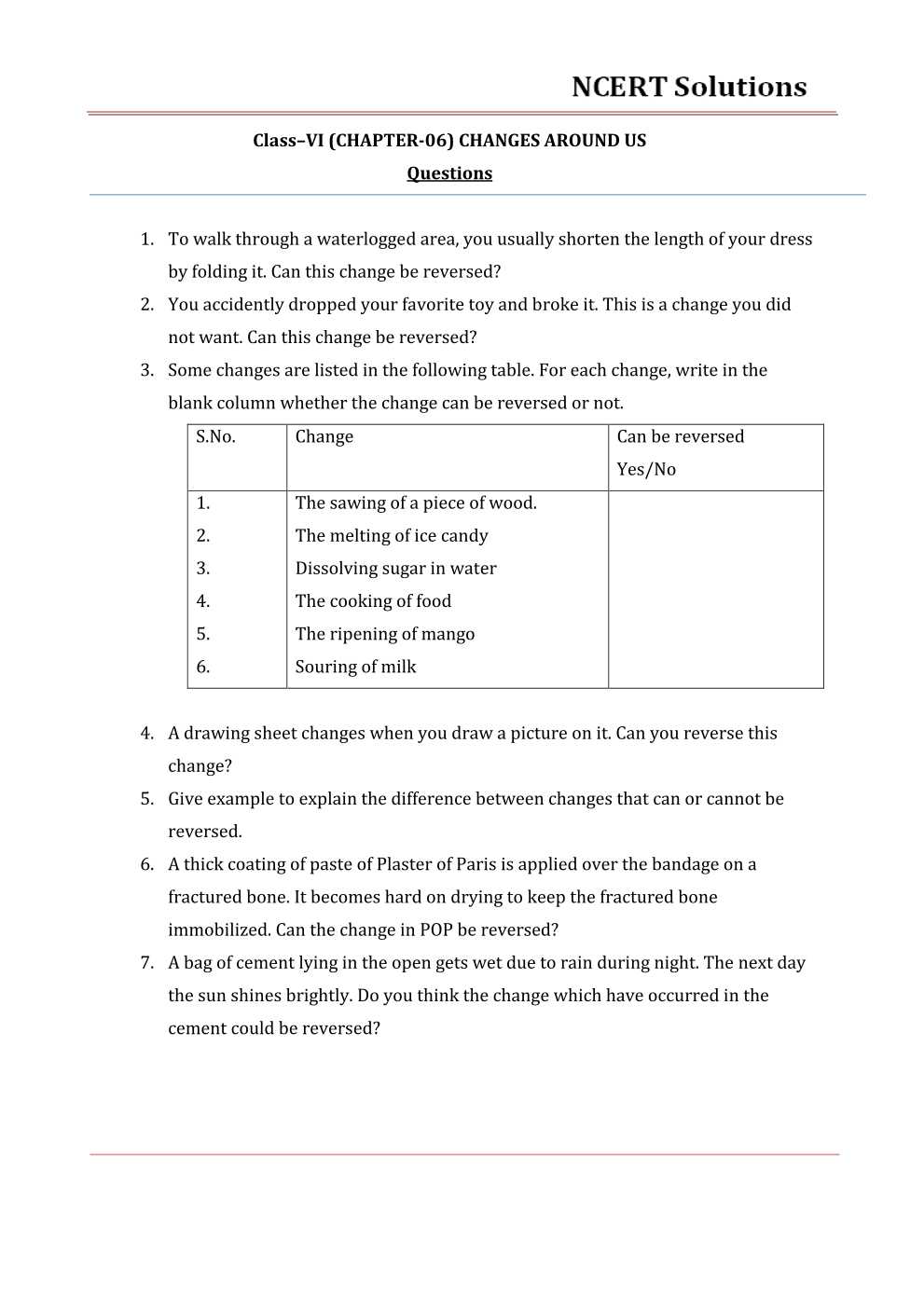 NCERT Solutions For Class 6 Science Chapter 6