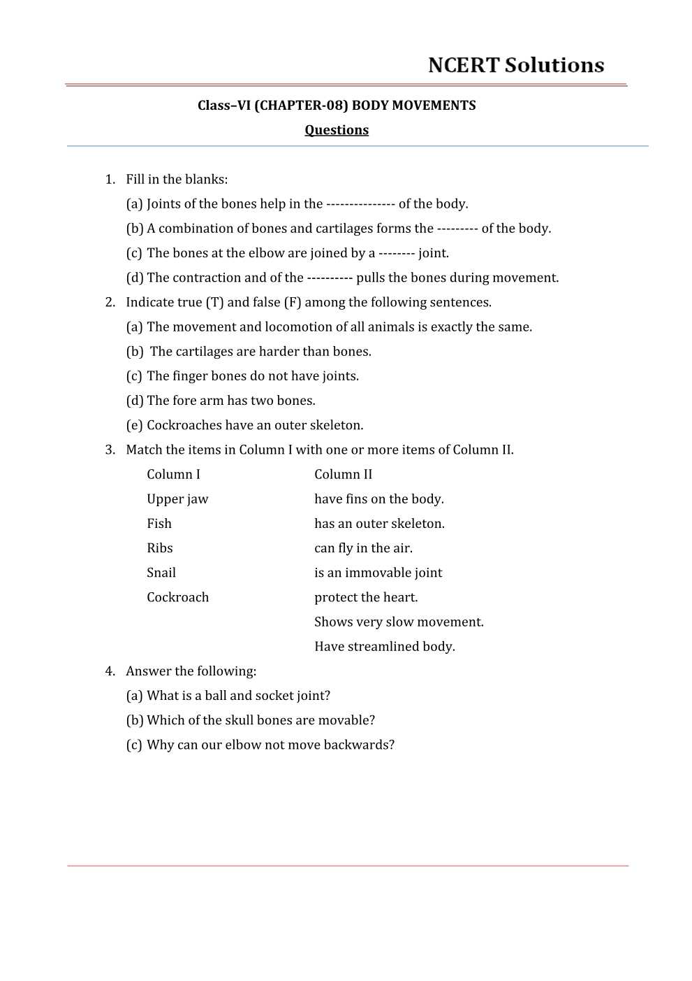 NCERT Solutions For Class 6 Science Chapter 8