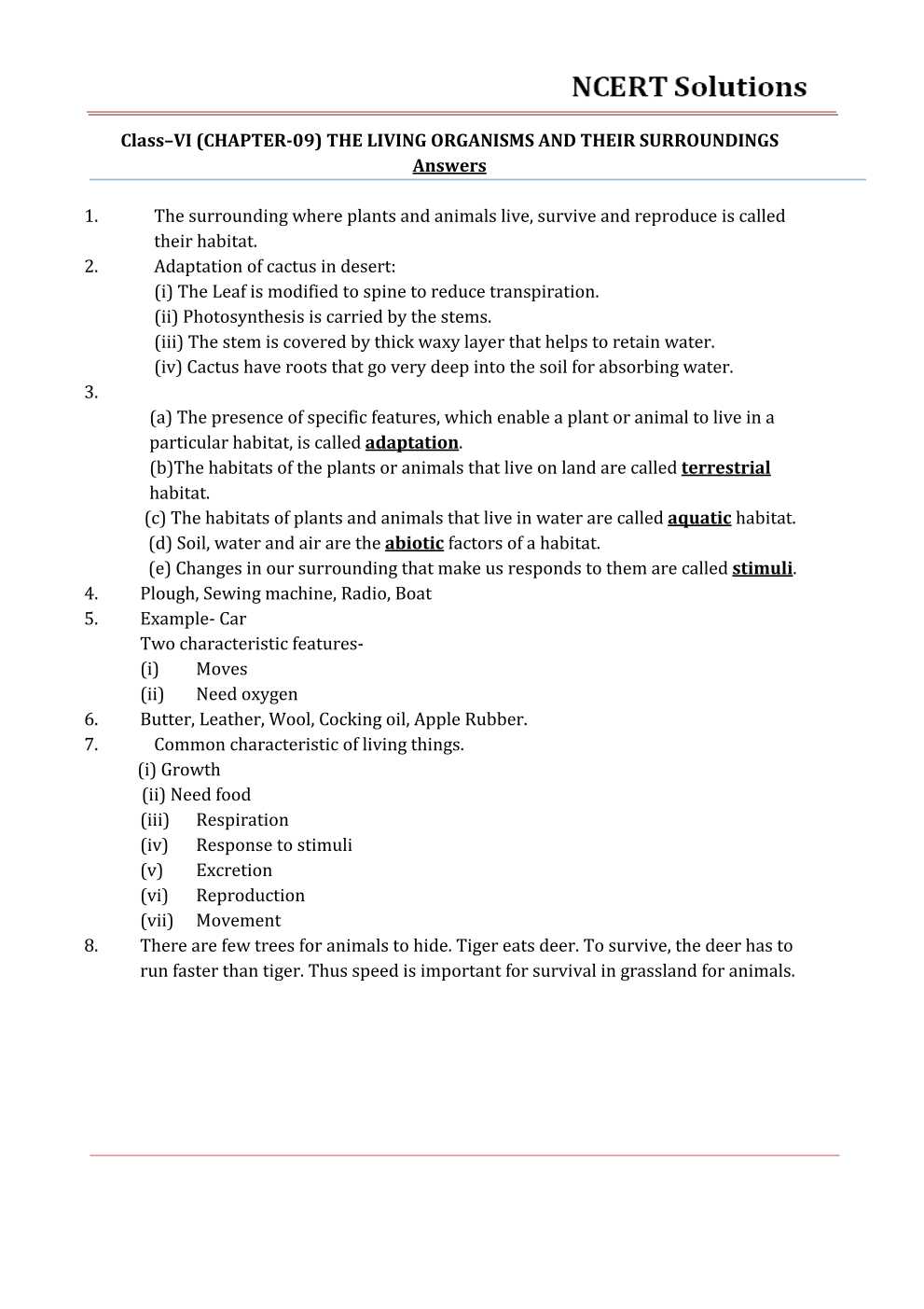 NCERT Solutions For Class 6 Science Chapter 9