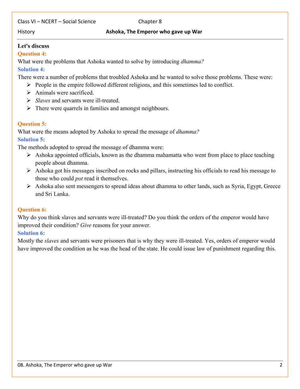 NCERT Solutions For Class 6 Social Science History Our Past Chapter 8