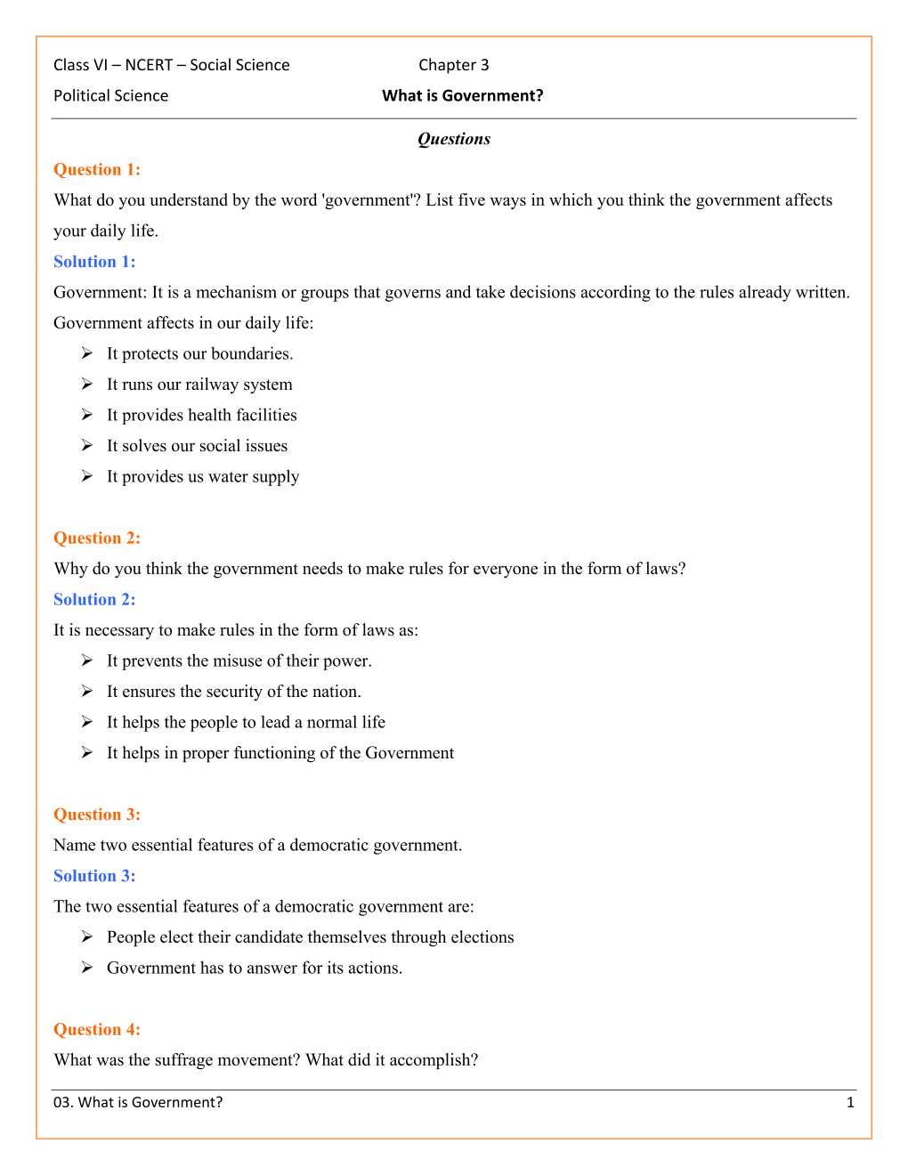 NCERT Solutions For Class 6 Social Science - Social and Political Life Chapter 3
