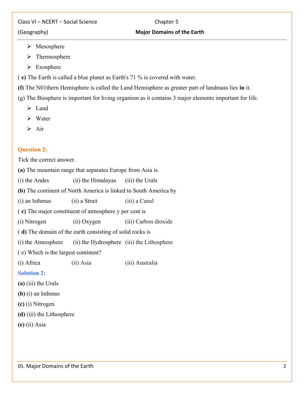NCERT Solutions For Class 6 Social Science The Earth Our Habitat Chapter 5
