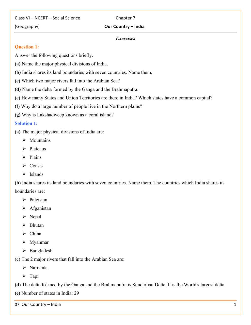 NCERT Solutions For Class 6 Social Science The Earth Our Habitat Chapter 7