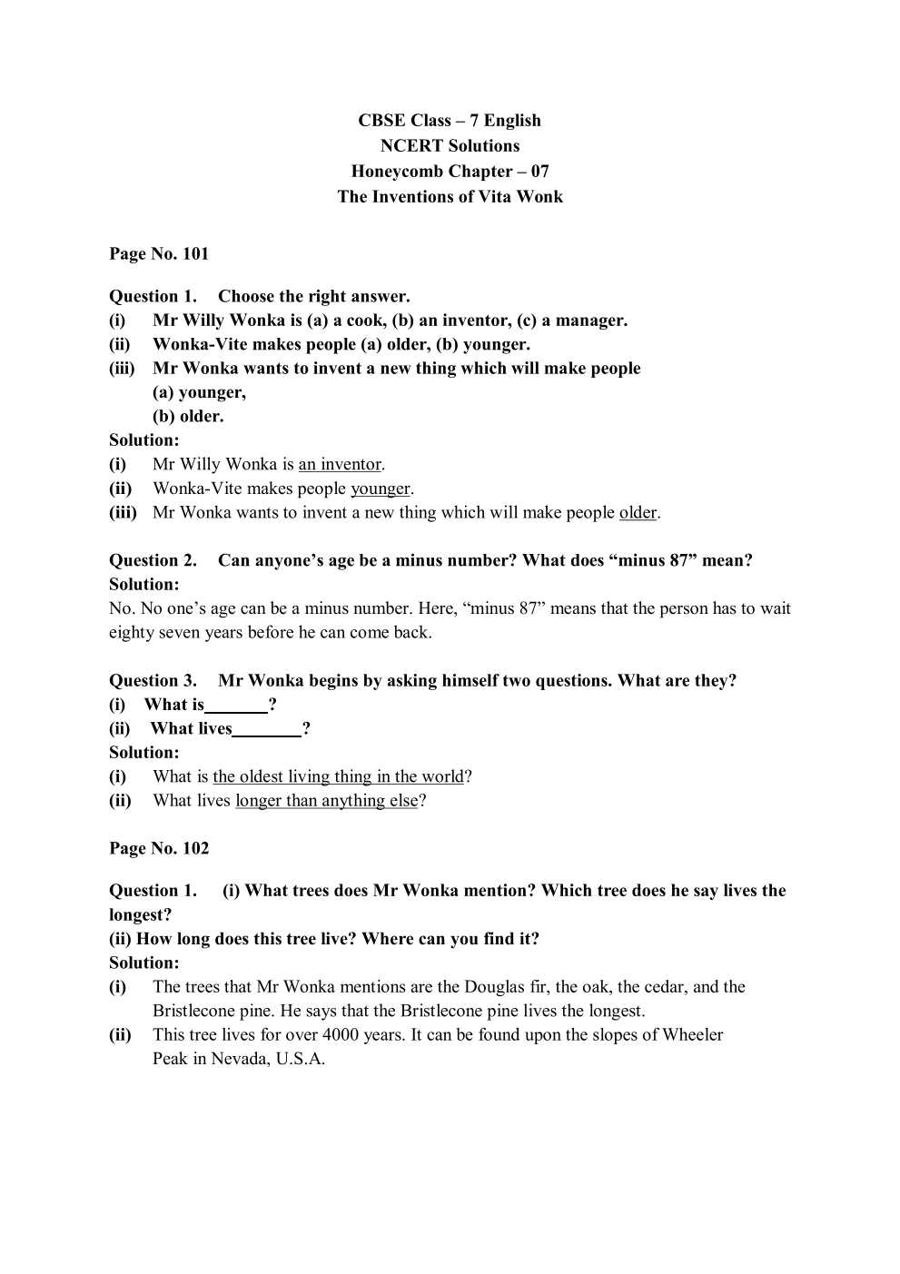 NCERT Solutions For Class 7 English Honeycomb Chapter 7 The Invention of Vita – Wonk