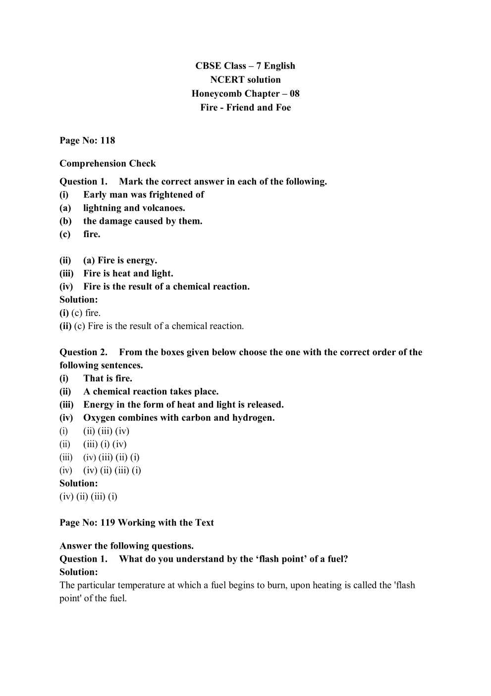 NCERT Solutions For Class 7 English Honeycomb Chapter 8 Fire Friend and Foe