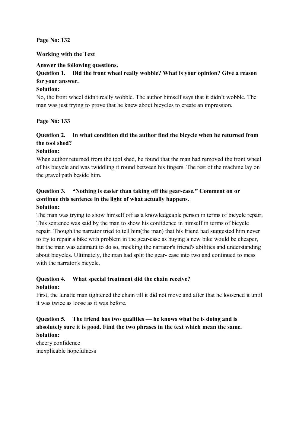 NCERT Solutions For Class 7 English Honeycomb Chapter 9 A Bicycle in Good Repair