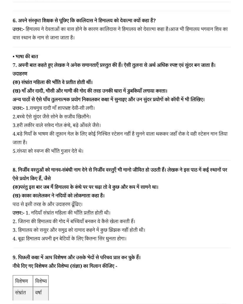 NCERT Solutions For Class 7 Hindi Vasant Chapter 3 HIMAALAY KEE BETIYAAN 