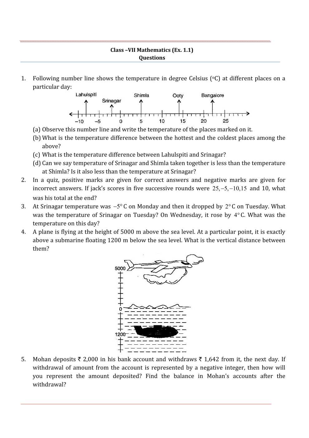 NCERT Solutions For Class 7 Maths Chapter 1 Integers