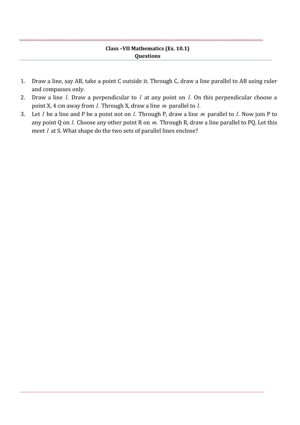 NCERT Solutions For Class 7 Maths Chapter 10 Practical Geometry