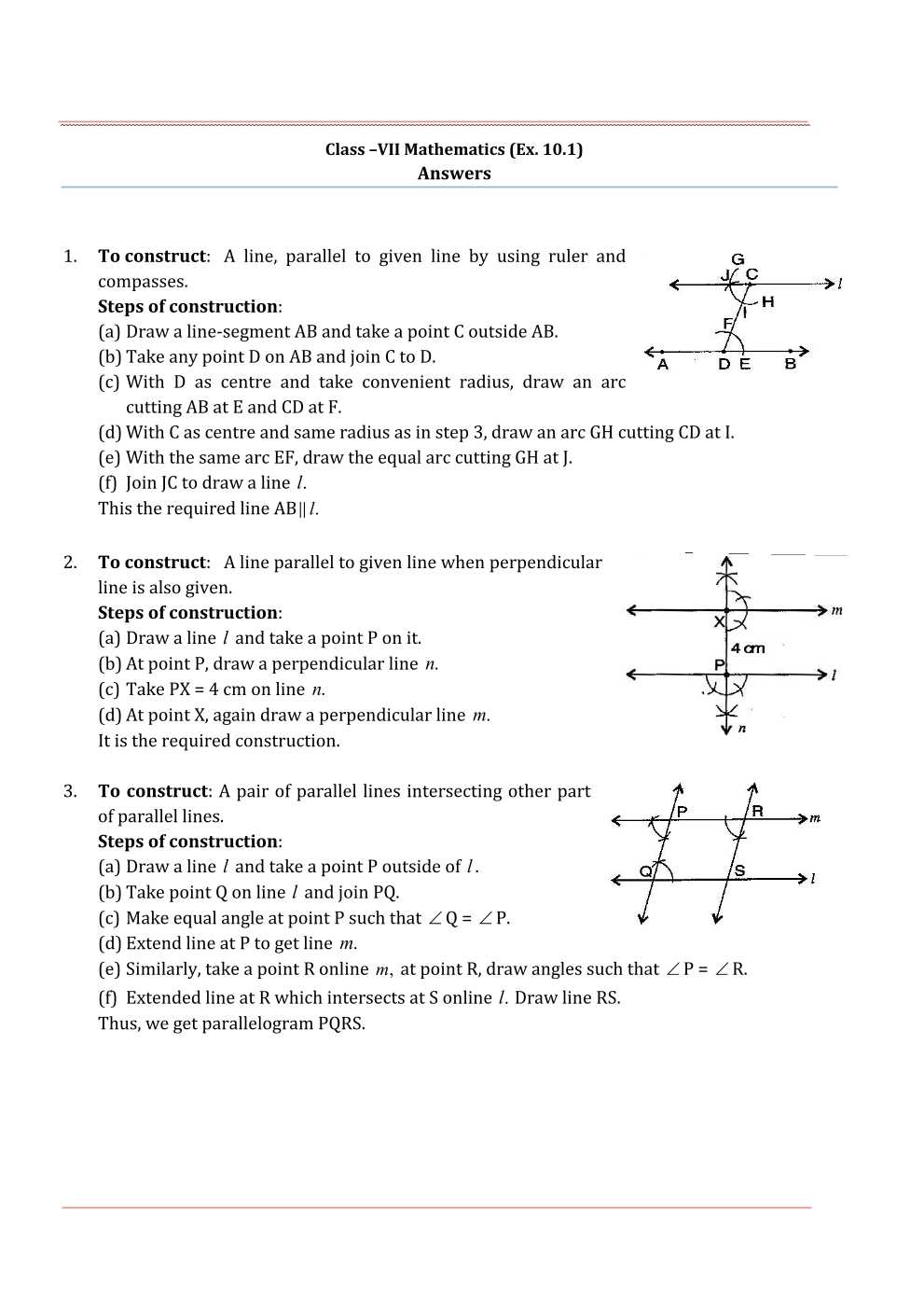 NCERT Solutions For Class 7 Maths Chapter 10 Practical Geometry