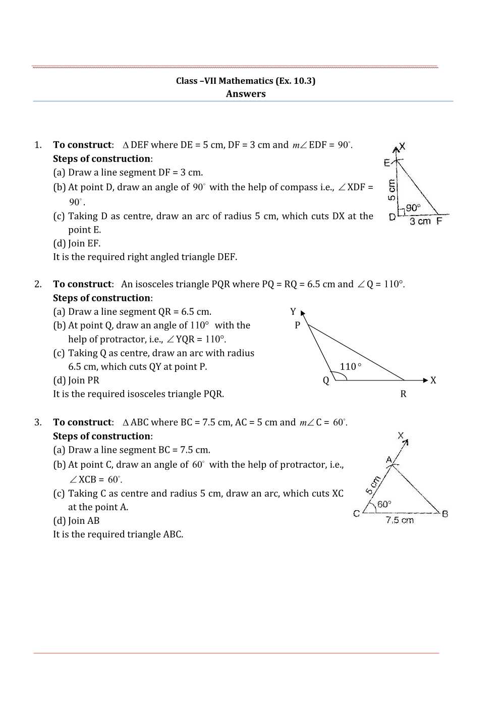 NCERT Solutions For Class 7 Maths Chapter 10 Practical Geometry