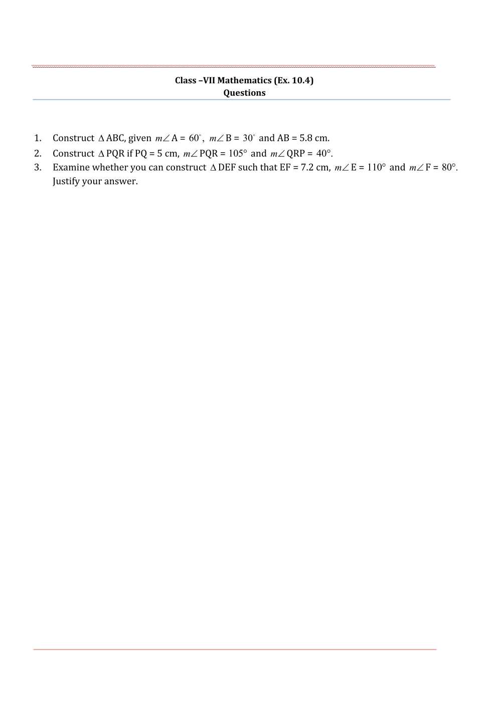 NCERT Solutions For Class 7 Maths Chapter 10 Practical Geometry