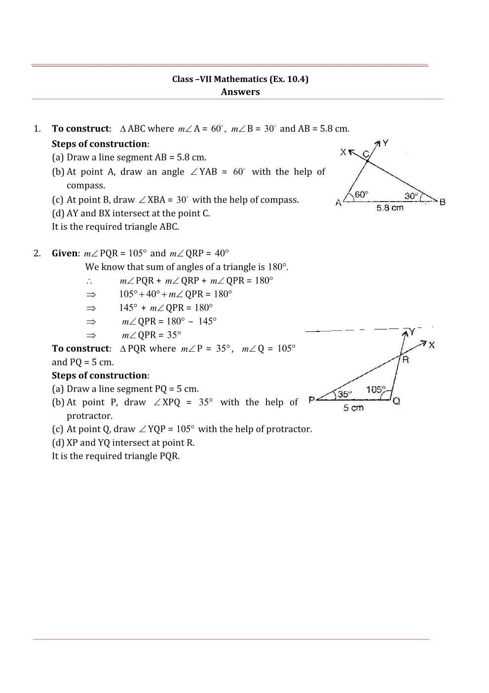 NCERT Solutions For Class 7 Maths Chapter 10 Practical Geometry