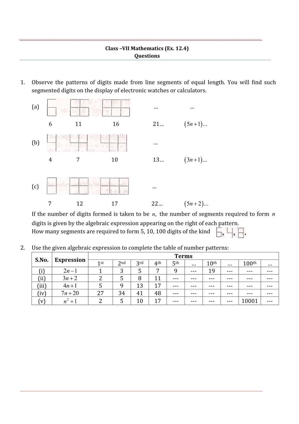 NCERT Solutions For Class 7 Maths Chapter 12 Algebraic Expressions