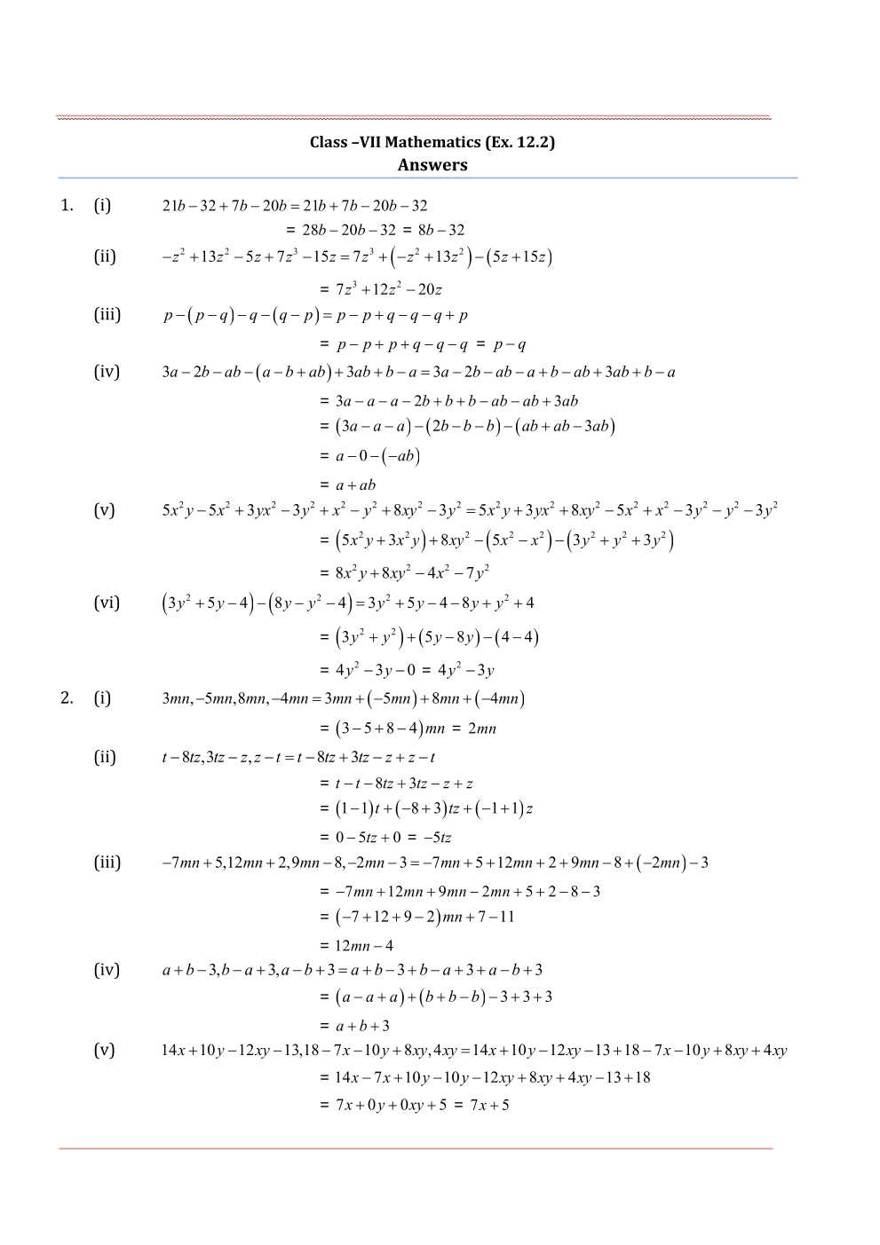 NCERT Solutions For Class 7 Maths Chapter 12 Algebraic Expressions