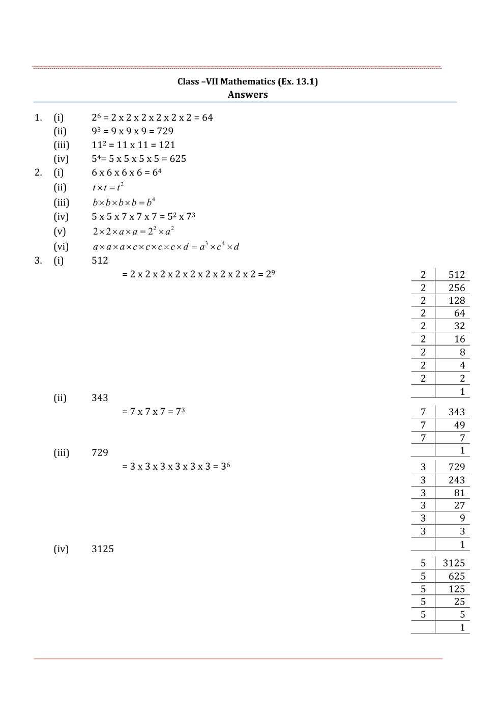 NCERT Solutions For Class 7 Maths Chapter 13 Exponents and Powers