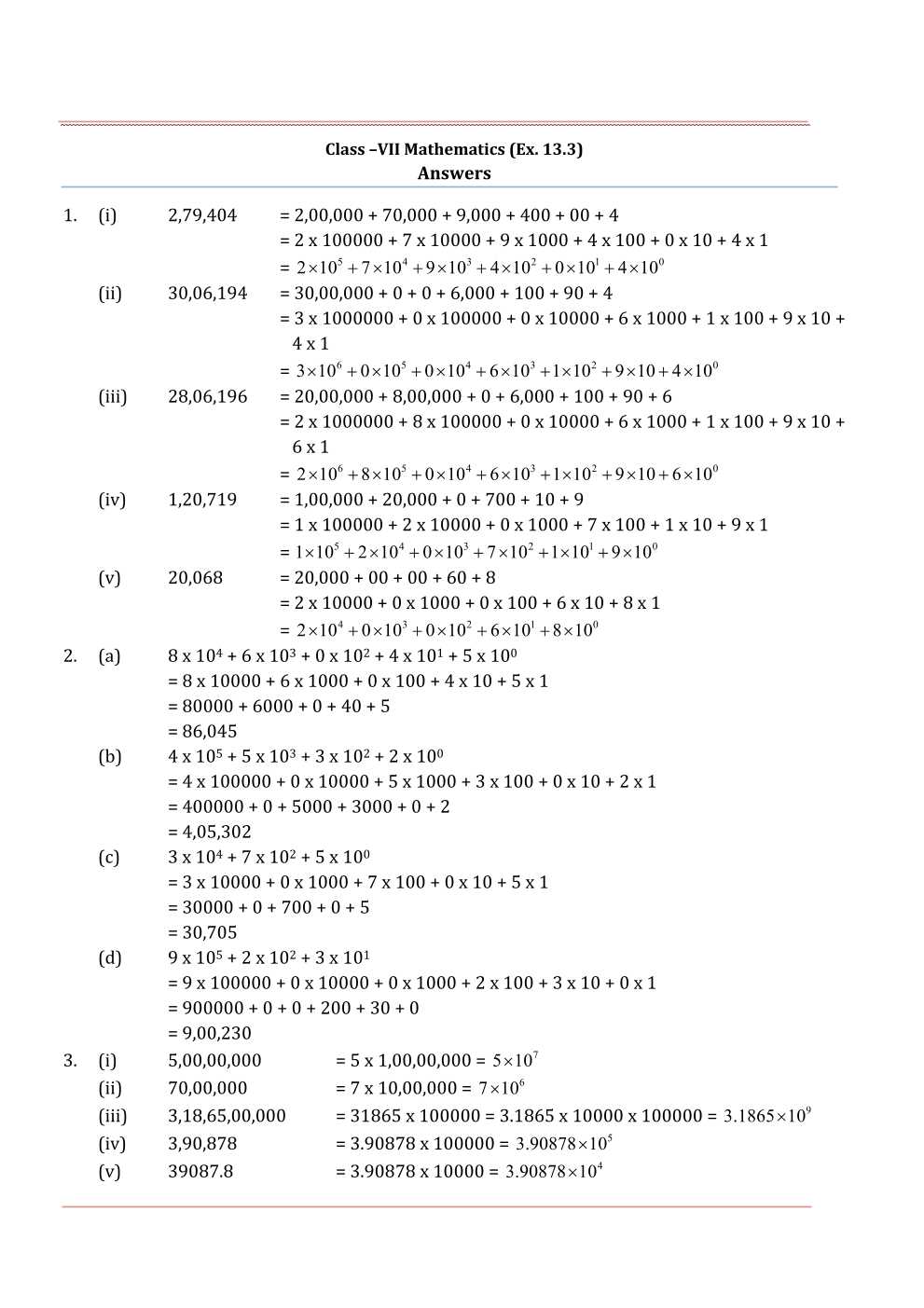 NCERT Solutions For Class 7 Maths Chapter 13 Exponents and Powers