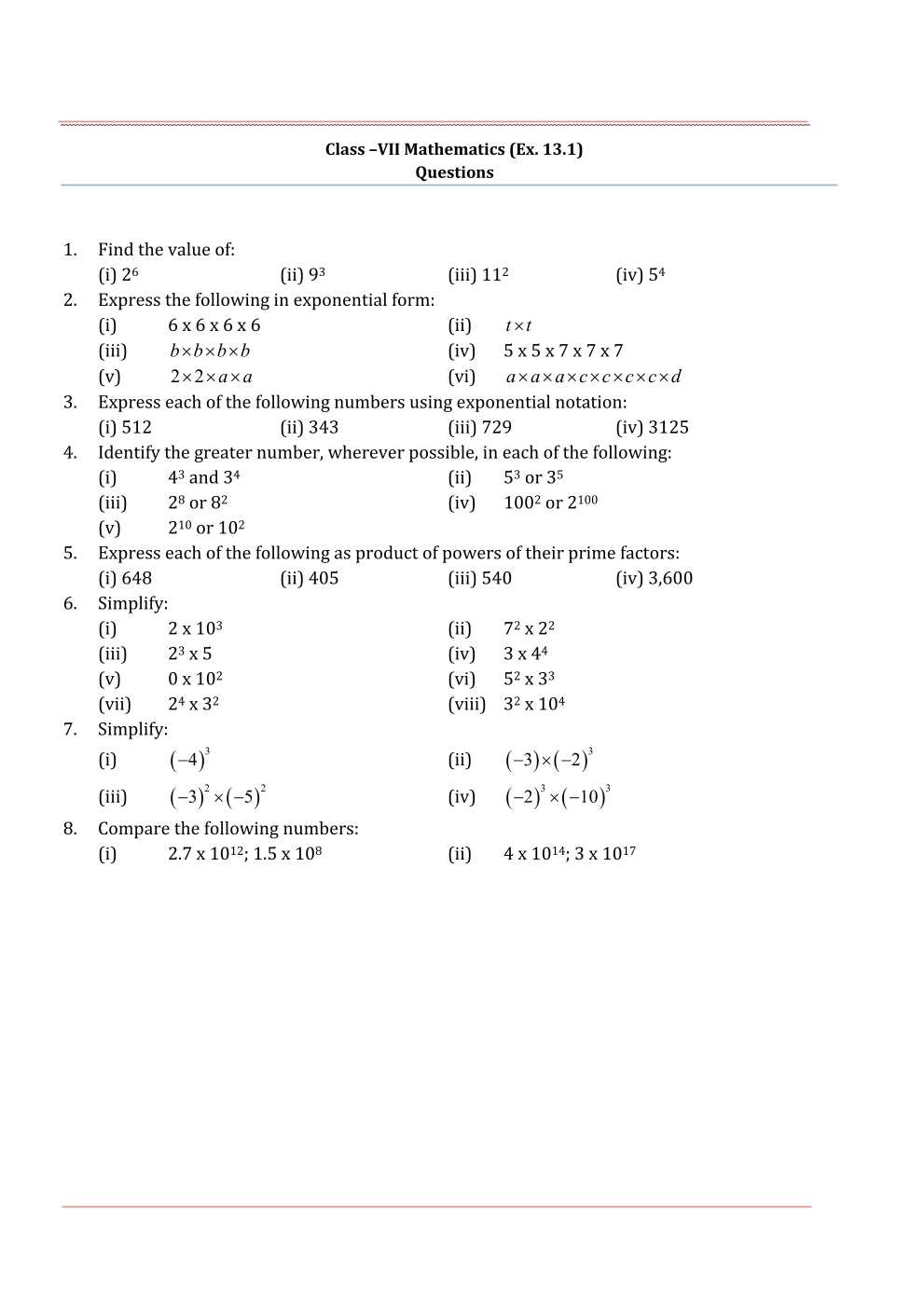 NCERT Solutions For Class 7 Maths Chapter 13 Exponents and Powers