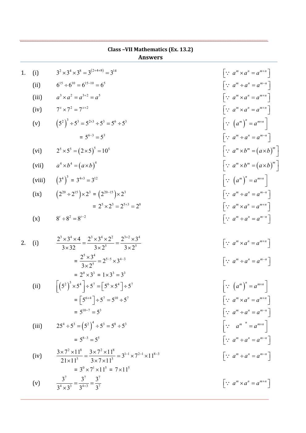 NCERT Solutions For Class 7 Maths Chapter 13 Exponents and Powers