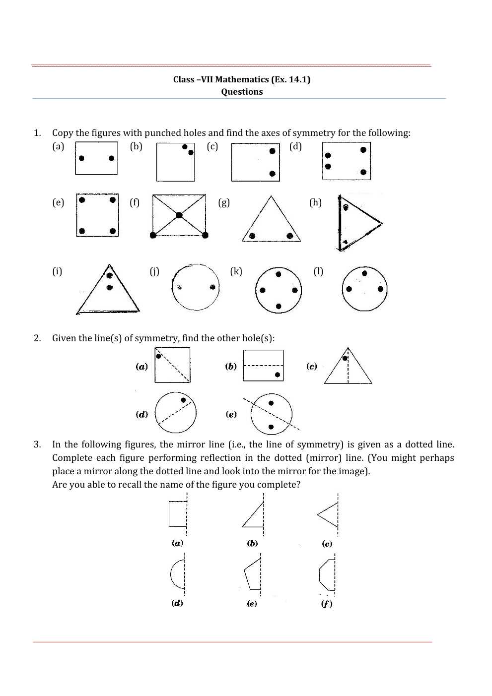 NCERT Solutions For Class 7 Maths Chapter 14 Symmetry