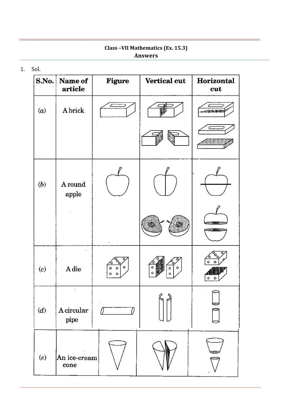 NCERT Solutions For Class 7 Maths Chapter 15 Visualising Solid Shapes