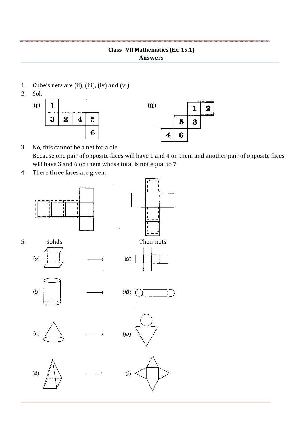 NCERT Solutions For Class 7 Maths Chapter 15 Visualising Solid Shapes