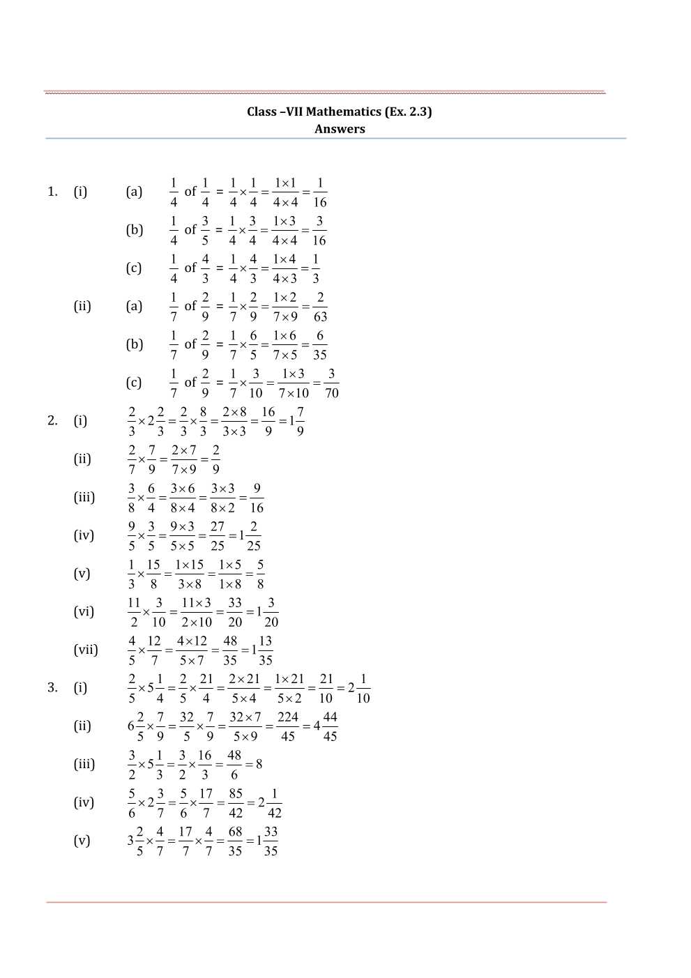 NCERT Solutions For Class 7 Maths Chapter 2 Fractions and Decimals