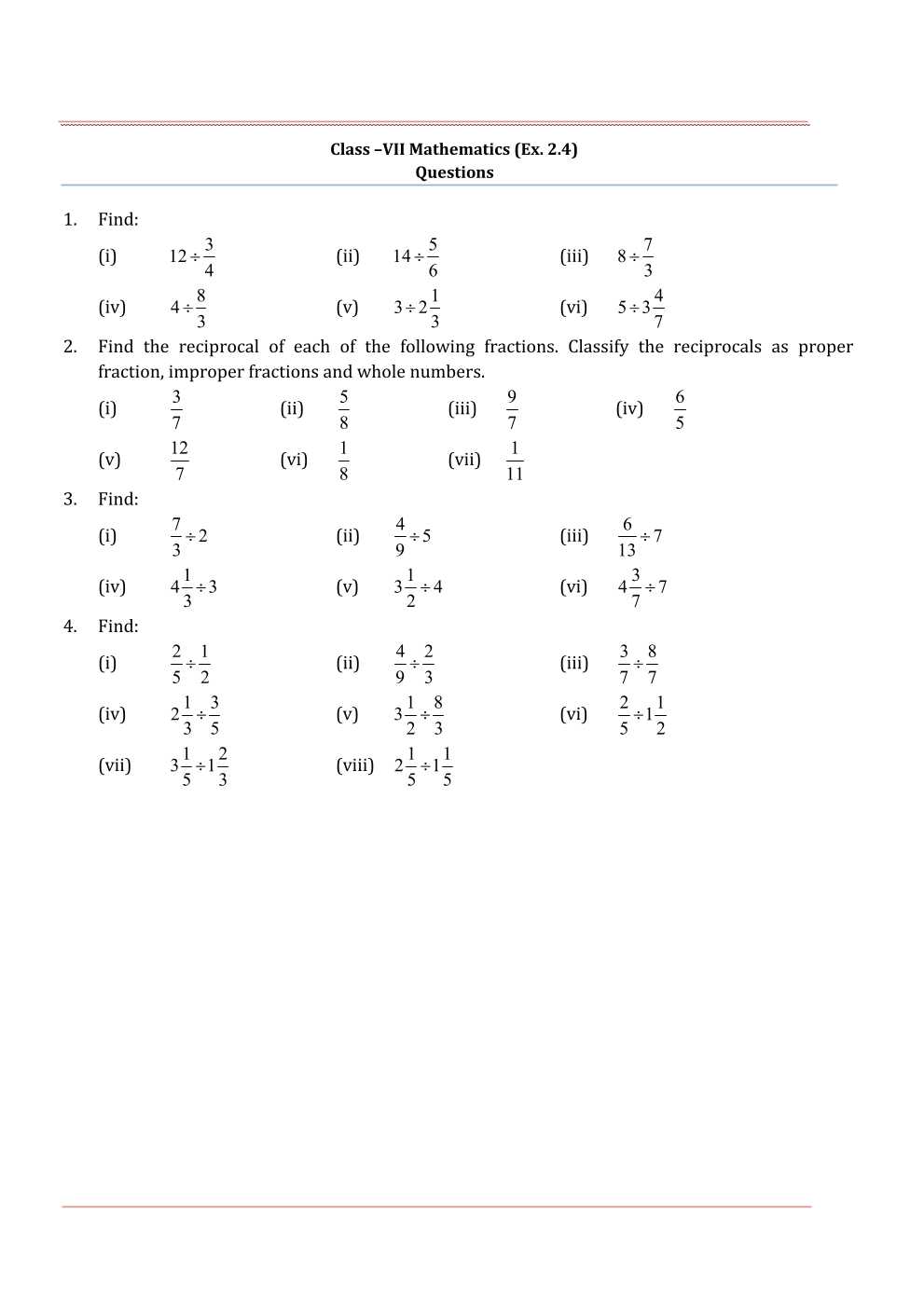 NCERT Solutions For Class 7 Maths Chapter 2 Fractions and Decimals