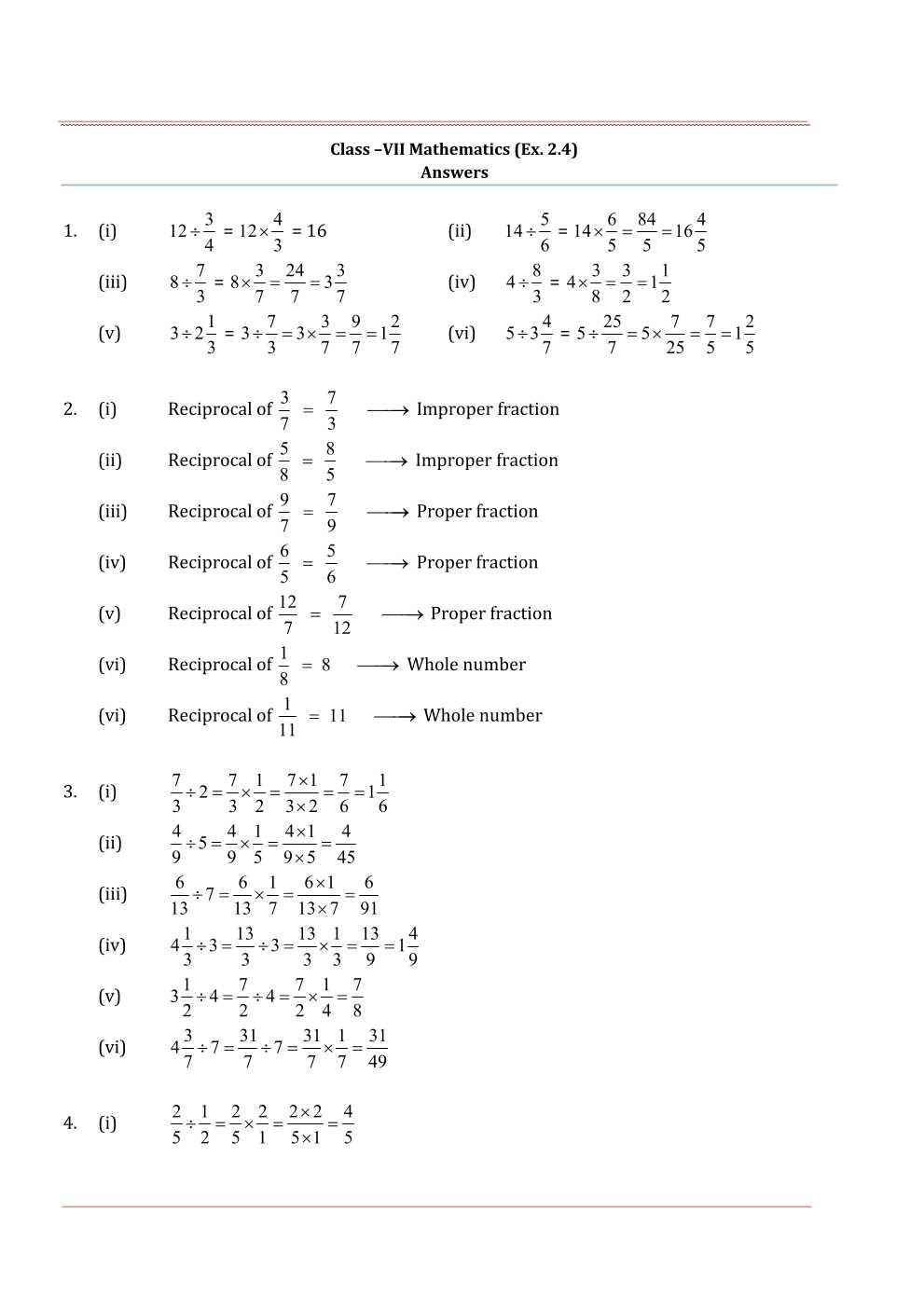 NCERT Solutions For Class 7 Maths Chapter 2 Fractions and Decimals