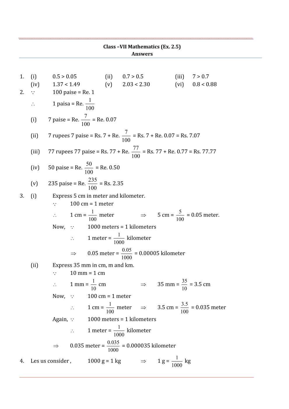 NCERT Solutions For Class 7 Maths Chapter 2 Fractions and Decimals